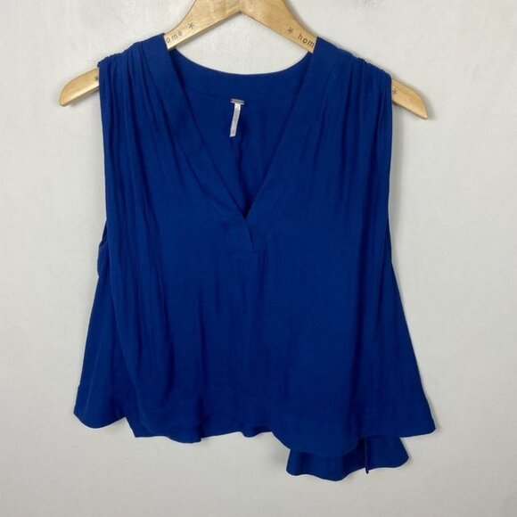 Free People Royal Blue‎ Darcy V-Neck Sleeveless Top Bohemian Swing Relax Boho XS - Picture 12 of 14